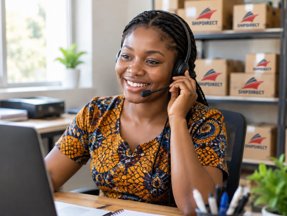 A customer support agent answering the phone
