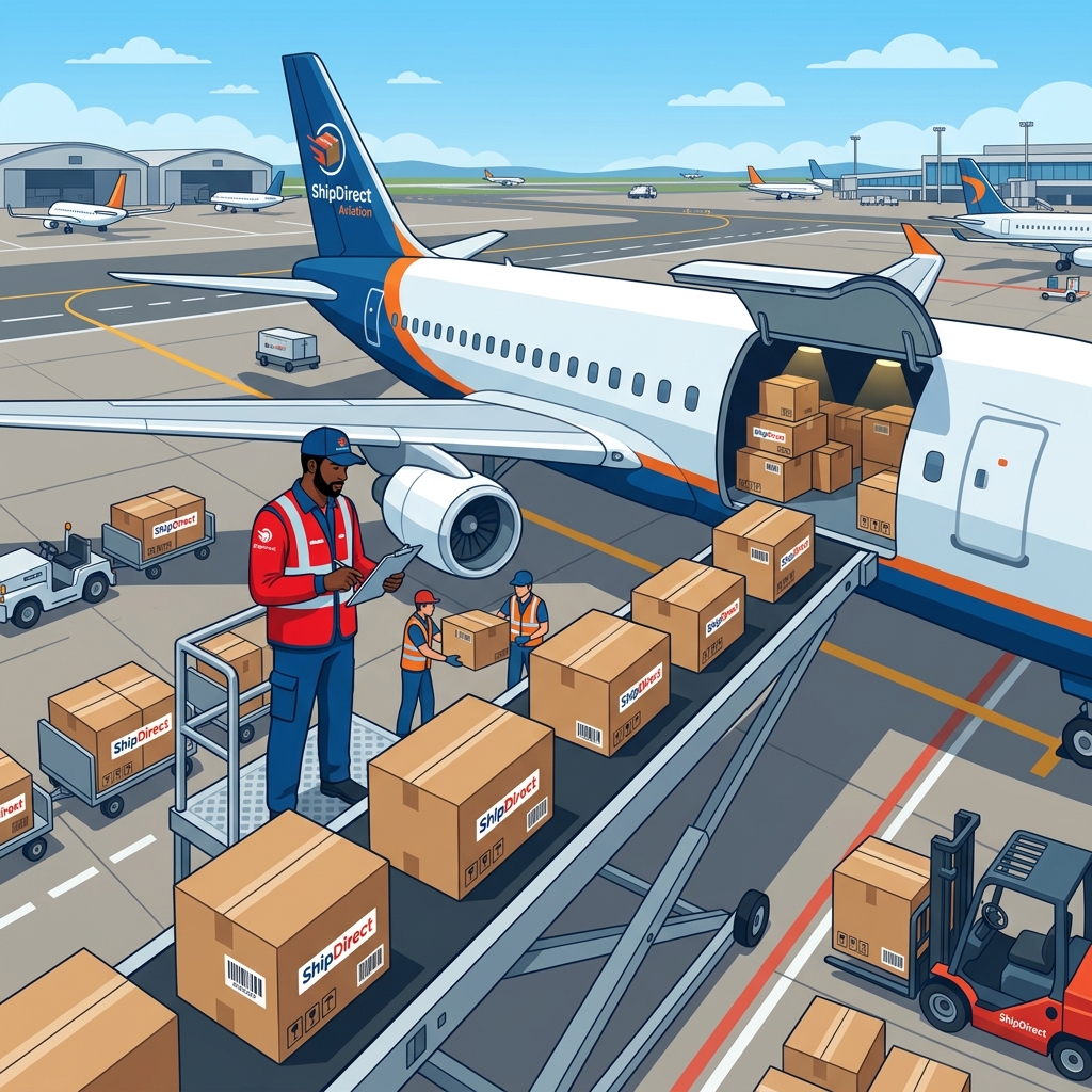 Loading ShipDirect cargo into airplane