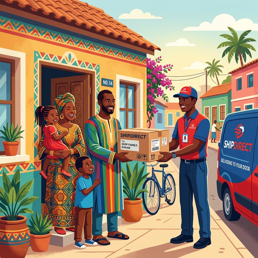 Joyful family in Senegal receiving package